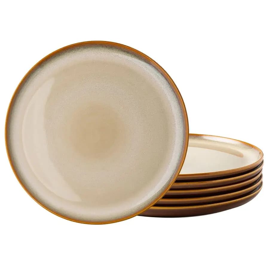 Set of 6 ceramic plates, light porcelain salad dishes with 8.5 inch reactive enamel, modern-shaped dishes set for Kitc