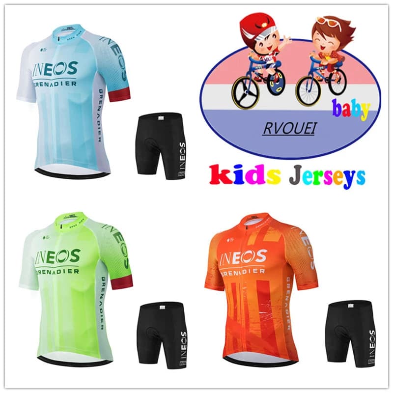 New Ineos Team Baby Breathable Children's Cycling Jersey Set Shorts with Pillow Black Kids Bike Clothing Boys Girls Summer Bicycle