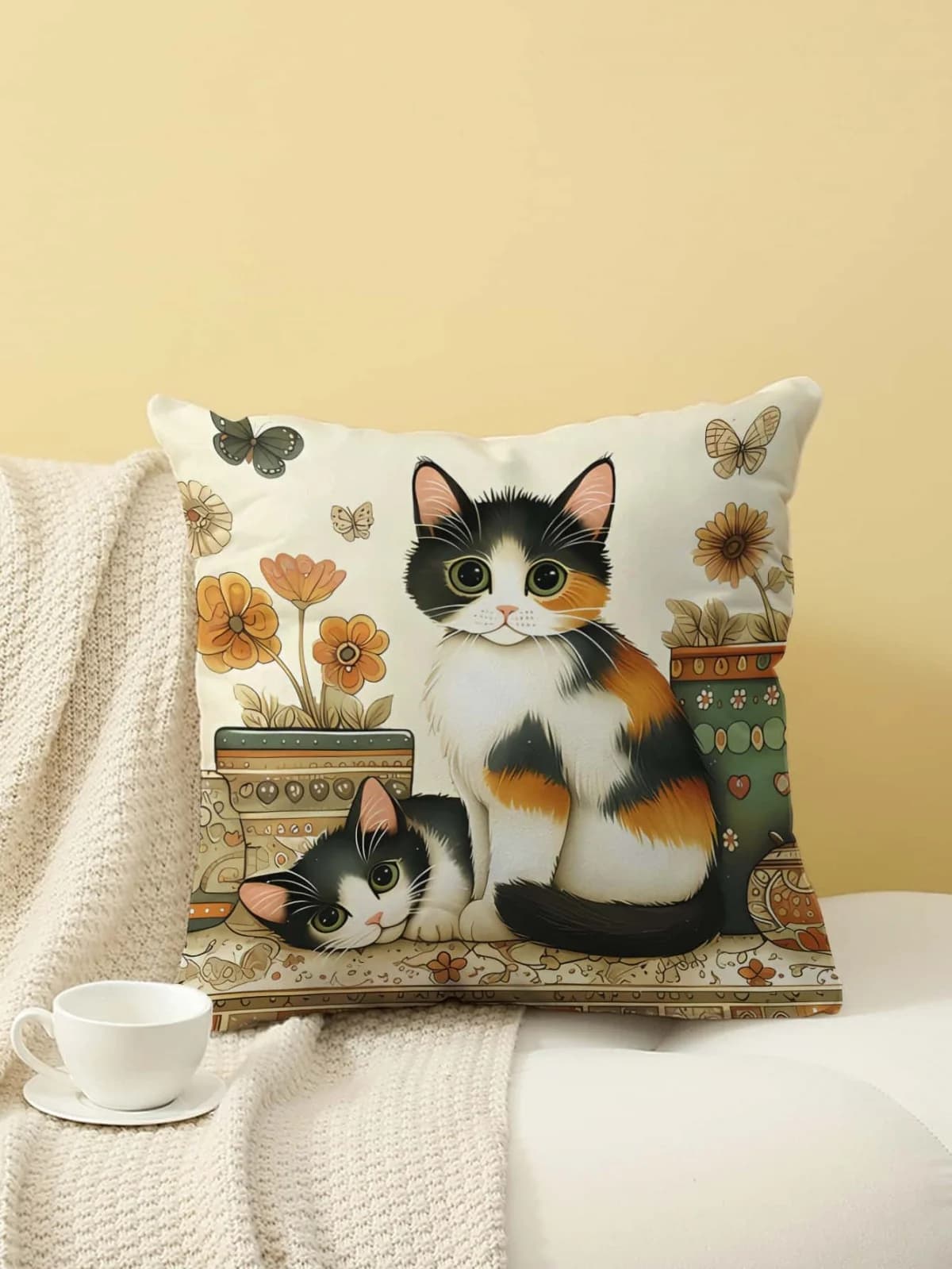 Fodera per cuscino con stampa floreale Calico Cat, fodera per cuscino per divano, camera da letto, soggiorno, letto, sedia da ufficio, decorazioni per la casa