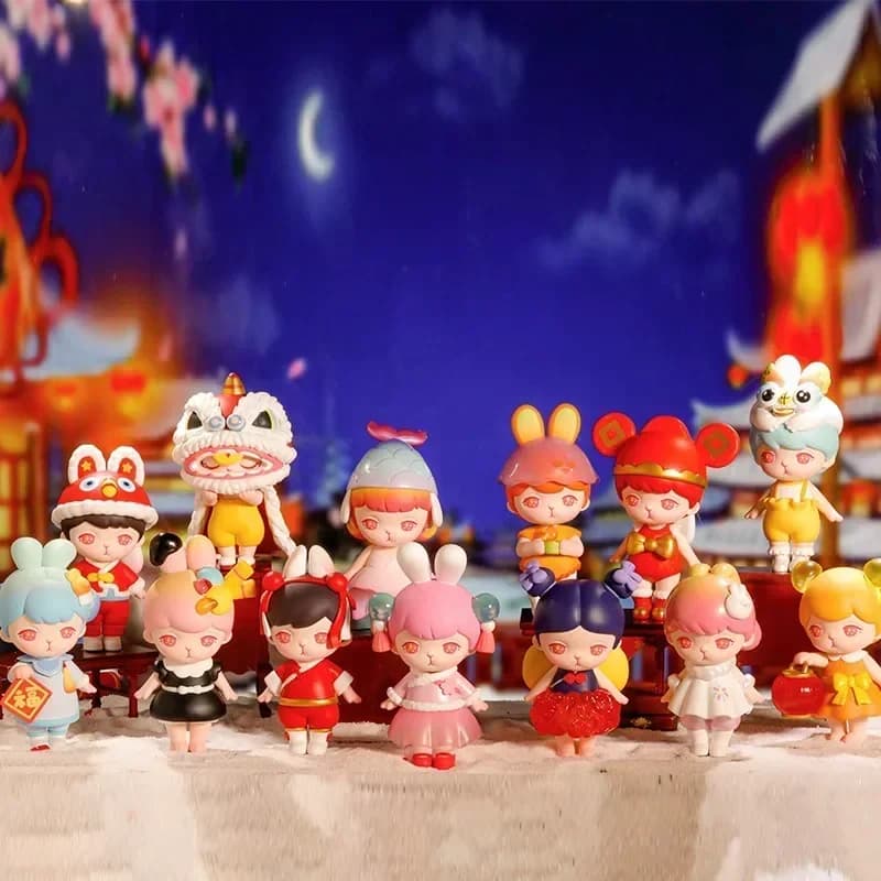 POP MART Bunny Happy Spring Festival Series Action Figure Blind Box Modello Cartoon da Collezione Regalo Originale