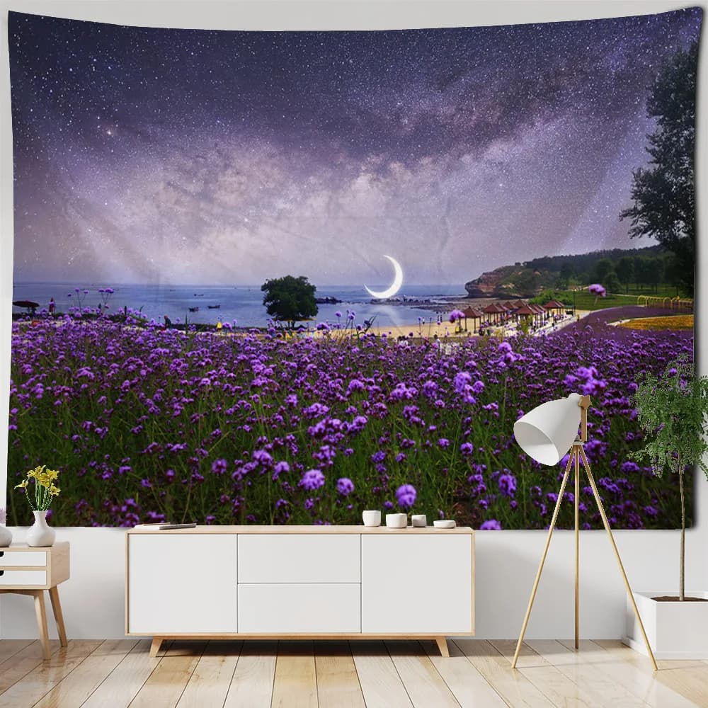Arazzo landscape field lavender Beautiful wall hanging for bedroom Living room Decorations for the house Yoga Mat Bedding