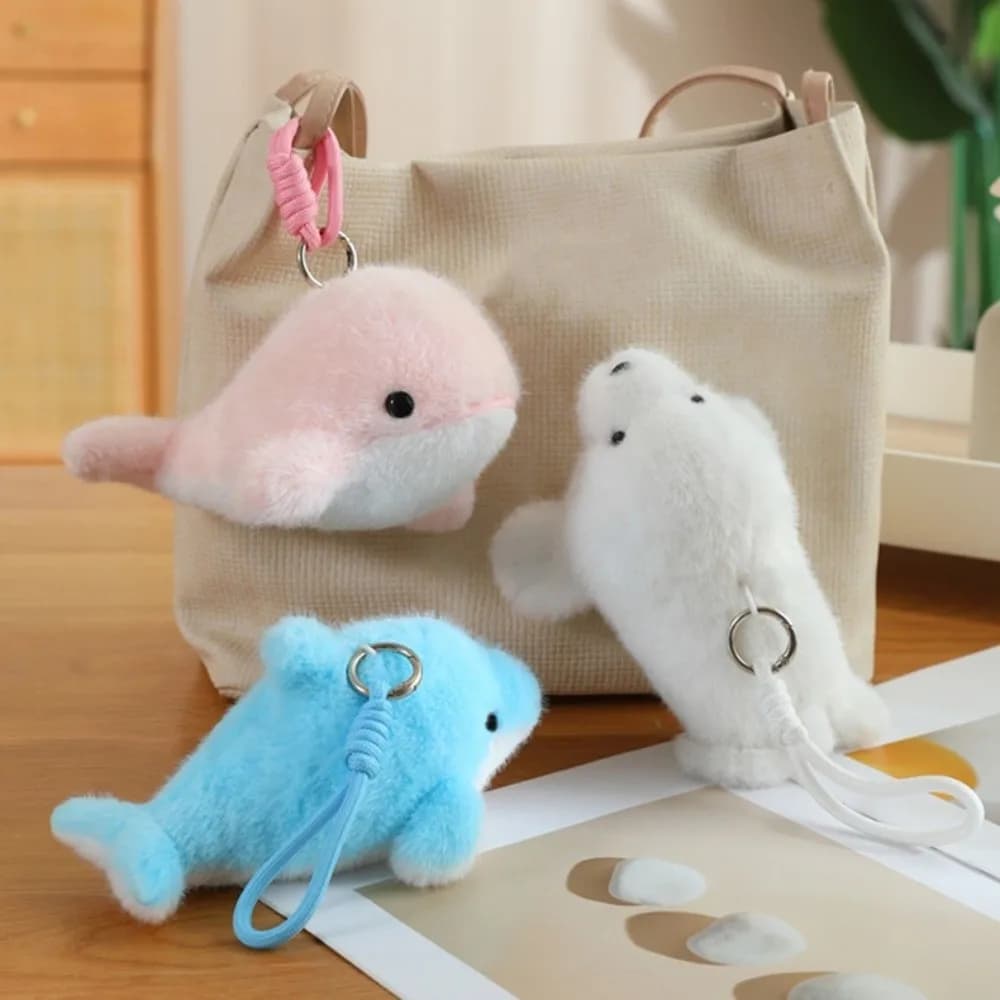 Portachiavi a Forma di Delfino, Charm per Zaino, Peluche Morbido, Anelli Portachiavi Cartoon Soffici, Regali per le Vacanze