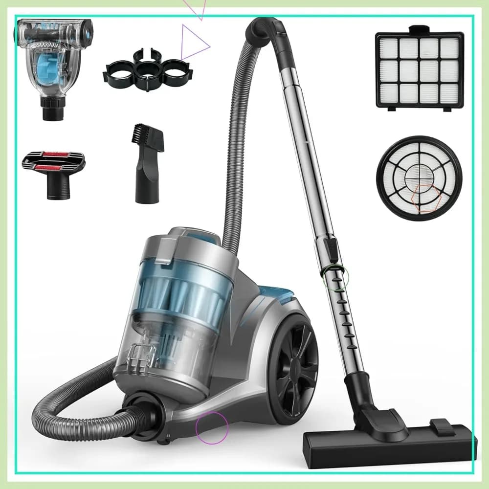 Aspirapolvere a Bidone da 1700W, 45Kpa Senza Sacco, Multi-Ciclone, Filtri HEPA, Contenitore Polvere da 3.5QT, Con Cavo per Pavimenti Duri e Peli di Animali Domestici