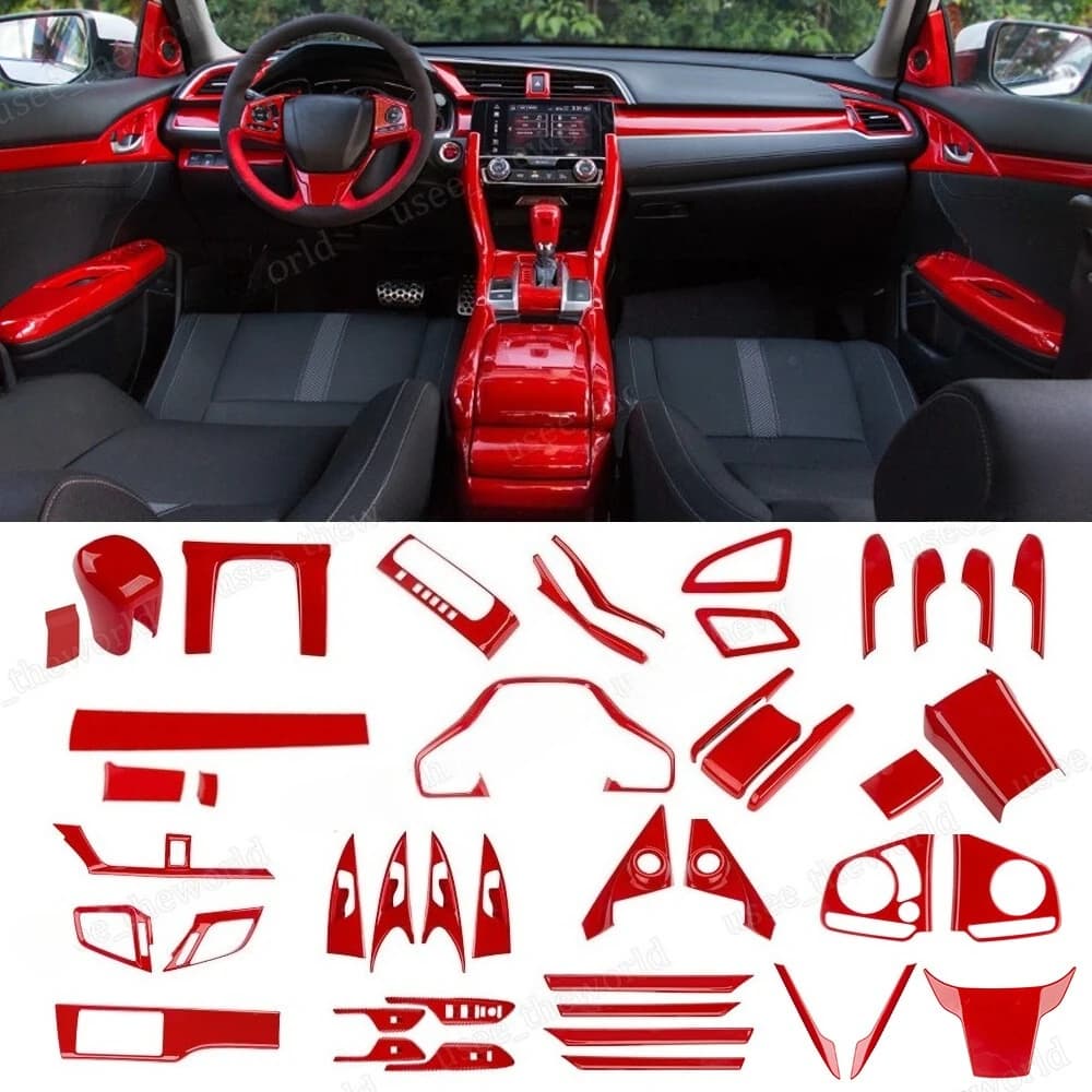 Red Interior Accessories for Honda Civic 10th Gen 2016 2018 2019 2020 2021 Door Handles Strip Center Console Trim