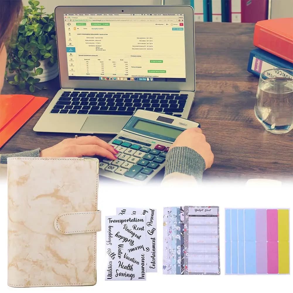 Pelle PU per il budget Pianificatore di budget Notebook A6 Raccoglitore di bilancio in marmo Raccoglitore per notebook Raccoglitore a 6 anelli Quaderno in marmo