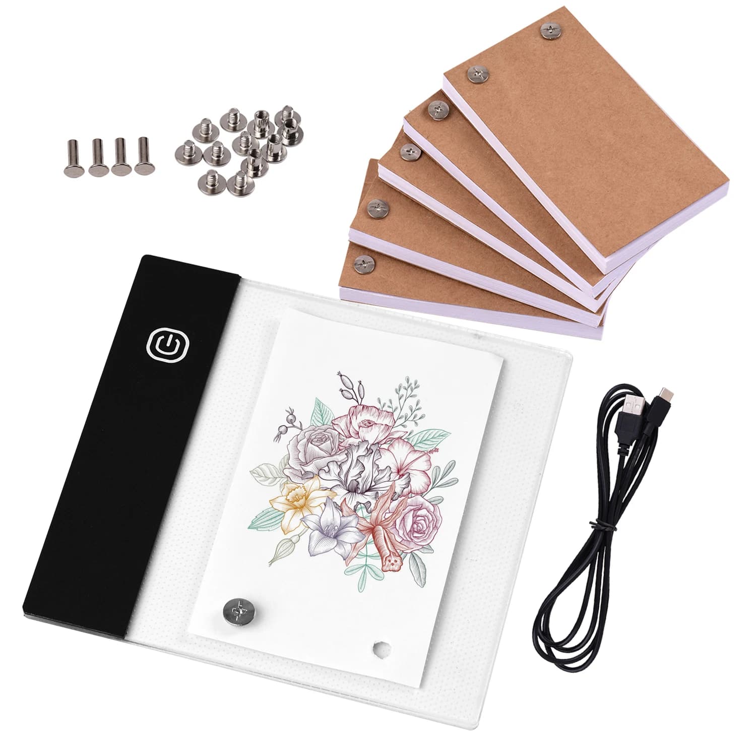 Kit flip book con mini pad luminoso LED Lightbox Tablet Design con foro 300 fogli Viti per rilegatura in carta Flipbook per disegnare