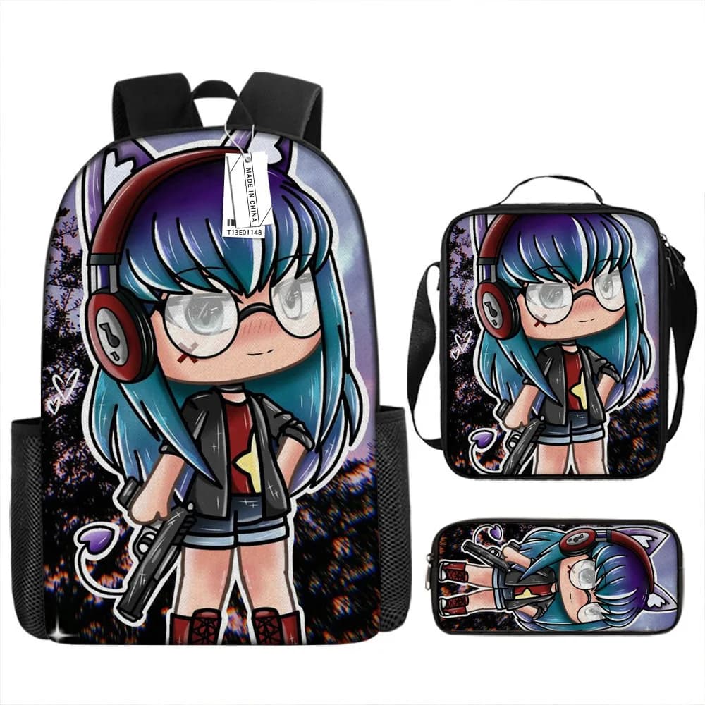 Classic Popular Funny Novelty Gacha 3D Printed 3pcs/Set pupil School Bags Laptop Daypack Backpack Lunch bag Pencil Case