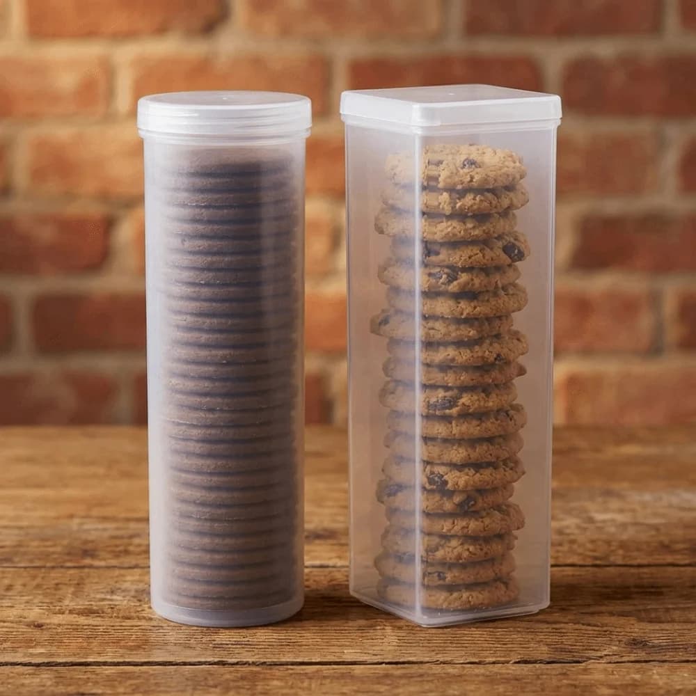 2PCS Plastic Cookie Storage Box Transparent Round/Rectangular Food Storage Containers Space Saving Airtight Noodles Sealed Jar