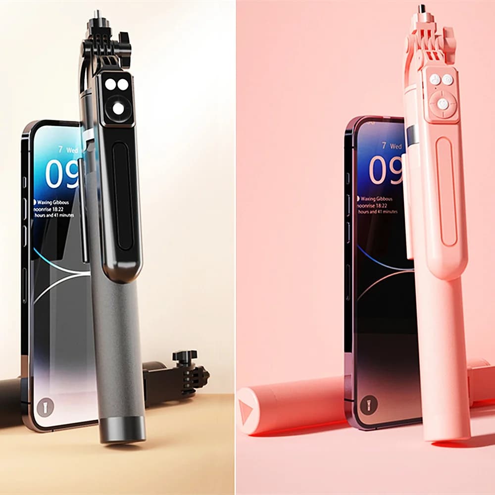 Treppiede per selfie stick da 1,7 m, estensibile, con telecomando Bluetooth wireless, supporto portatile per smartphone, compatibile con iOS e Android.