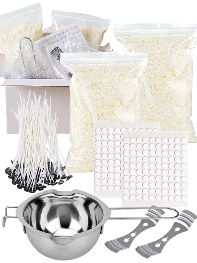 Soybean Cera kit 1000g for Smokeless Candles, 100 Pre-Cerated Stoppini from 10Cm, 400Ml Stainless Steel Cera Fusion Pot