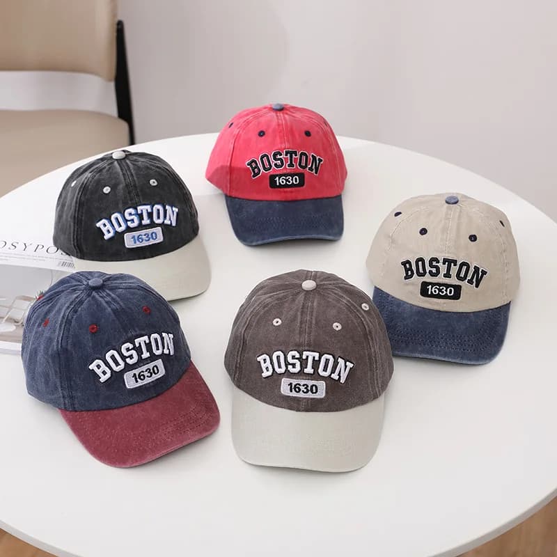 Baseball caps for children Patchwork Vintage BOSTON spring autumn Boy Girl Outdoor Travel sun protection hats with visor adjustable hats for children