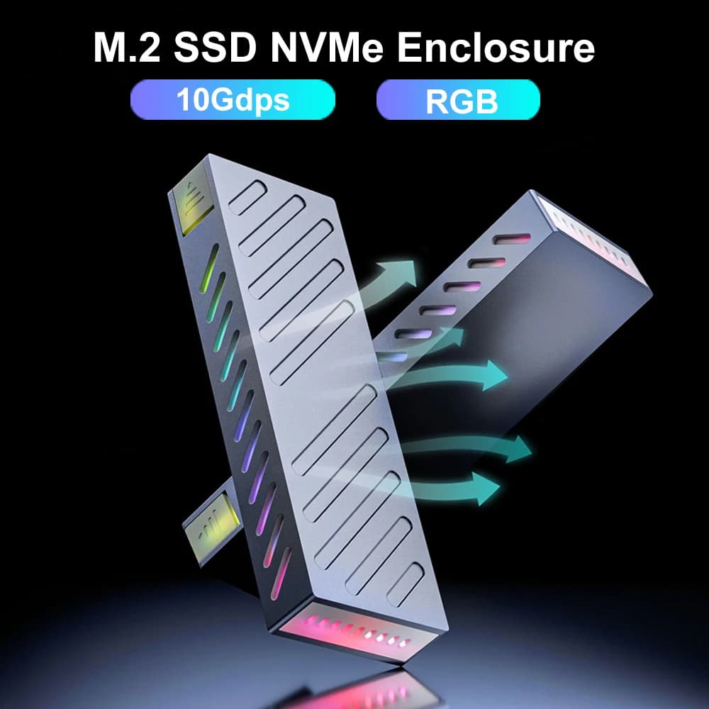 Adattatore per custodia SSD M.2 NVMe Custodia SSD RGB M2 10Gbps USB 3.2 Gen2 Custodia esterna per disco rigido NVMe per telefono portatile