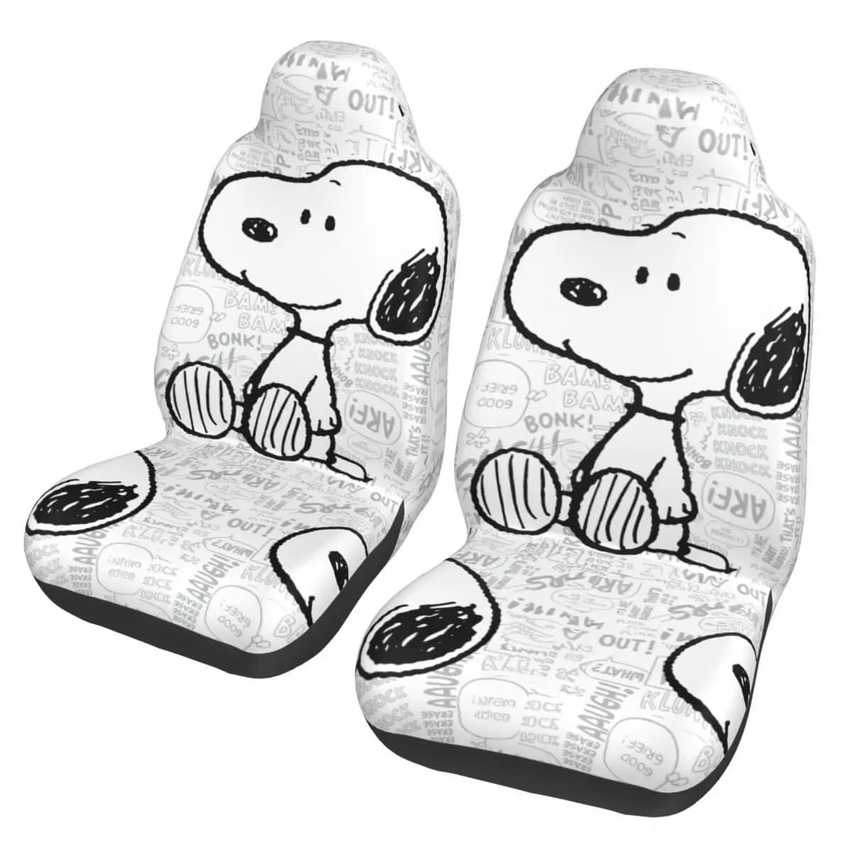 Coprisedili per auto con cane dei cartoni animati di Snoopy, per sedili anteriori, 2 pezzi, protezione interna per auto, adattamento universale per camion, furgoni, SUV, berline