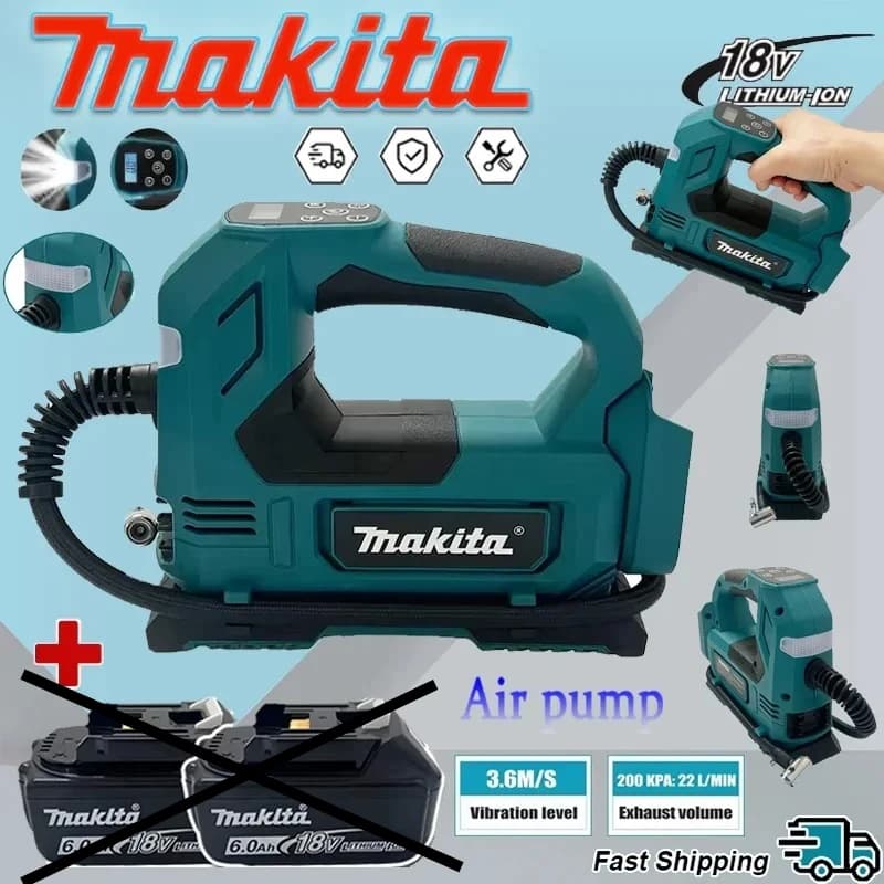 Pompa ad aria senza fili Makita, gonfiatore portatile con display digitale per batterie da 18V, per auto e moto.