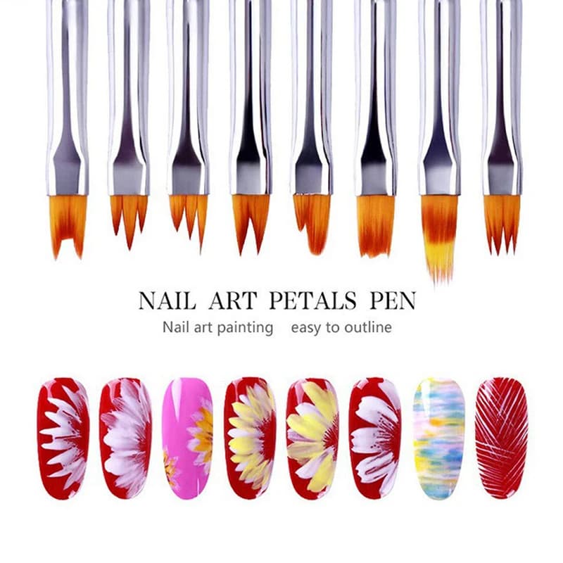 Set di 8 Pennelli per Nail Art a Forma di Fiore, Strumenti Professionali per Sfumature e Decorazioni Floreali, Kit per Design Unici delle Unghie, Regalo Perfetto