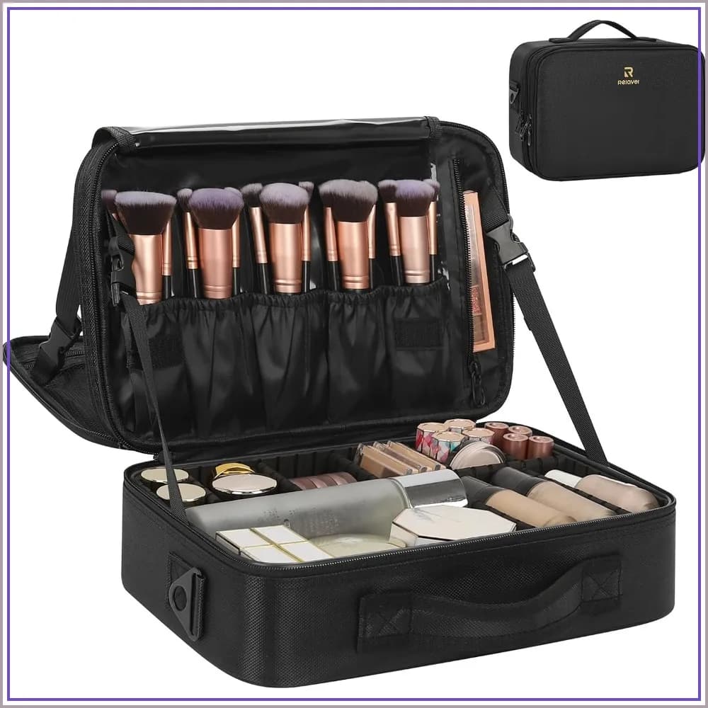 Travel Makeup Organizer Case with Adjustable Dividers, Large Cosmetic Storage Box for Toiletries, Jewelry, Nail Polish, Black