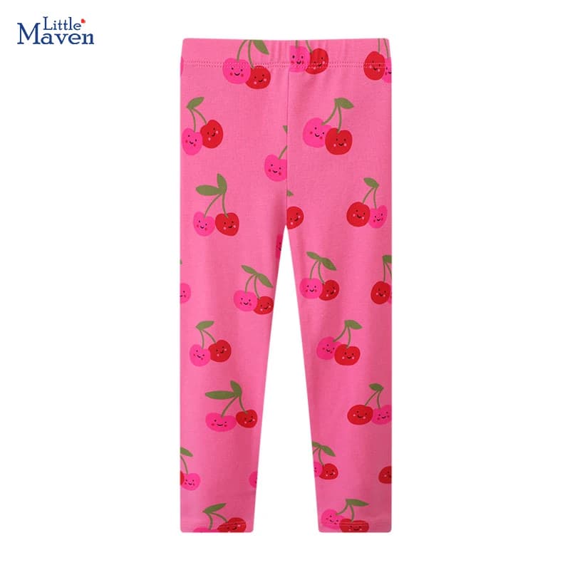 Little maven 2024 Autunno Primavera Ragazze Leggings Pantaloni Pantaloni di cotone Bambino Abbigliamento per bambini Cartoon Cherry Abbigliamento per bambini