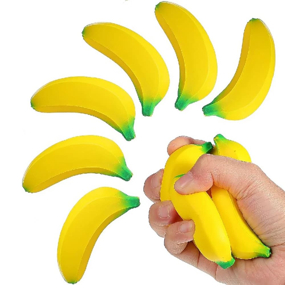 6Pcs Banana Simulation Ornaments for Home and Kitchen Decoration, Banana Elastic Pu Stress Relief Balls, Classroom Birthday Christmas Gifts, Small Party Supplies, Stress Relief Party Pet Bag Fillers