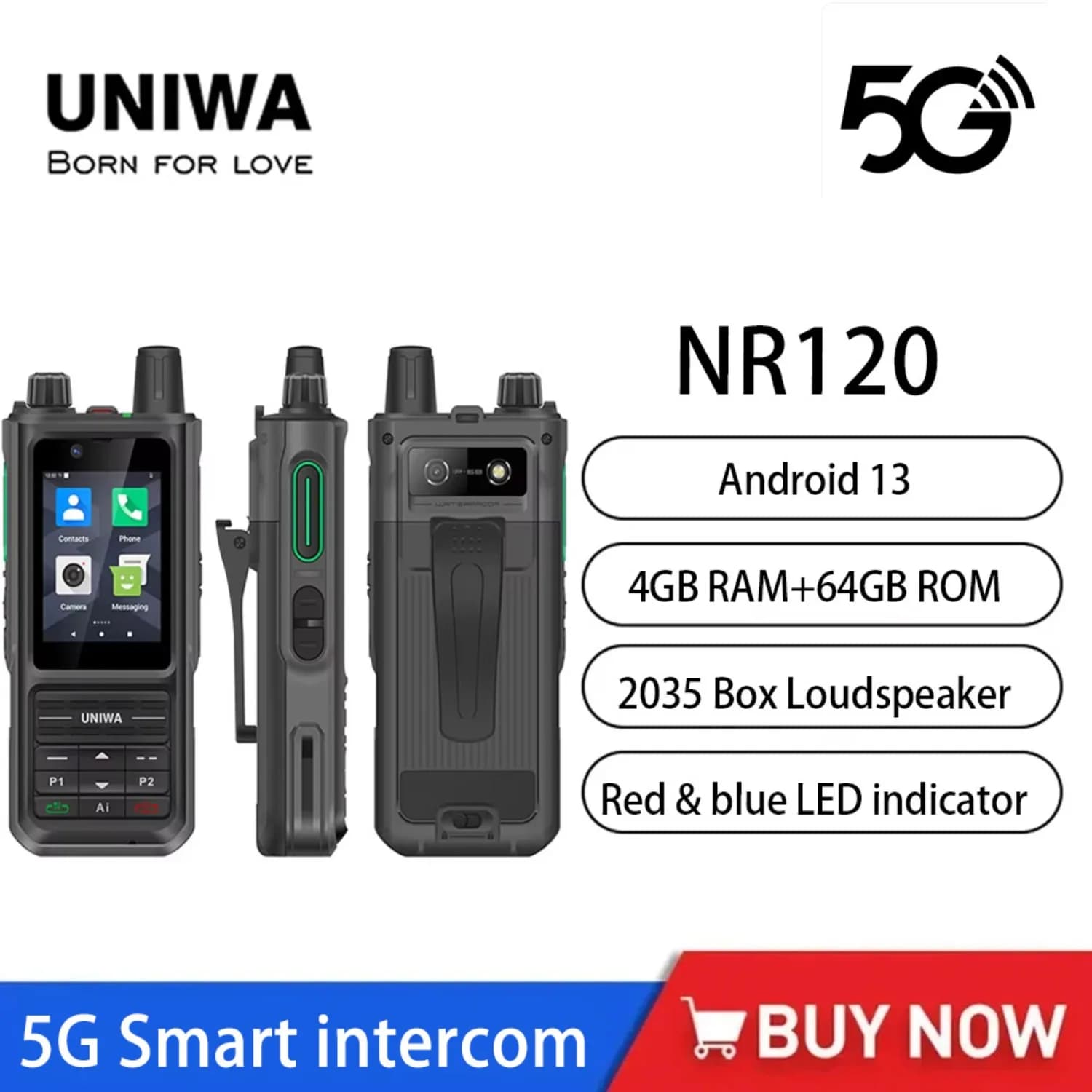 2025 Nuovo UNIWA NR120 5G Nero Robusto Telefono Mobile IP68 3GB 32GB Radio Walkie Talkie 2.4 Pollici IPS Touch Screen Android 13 5000mAh