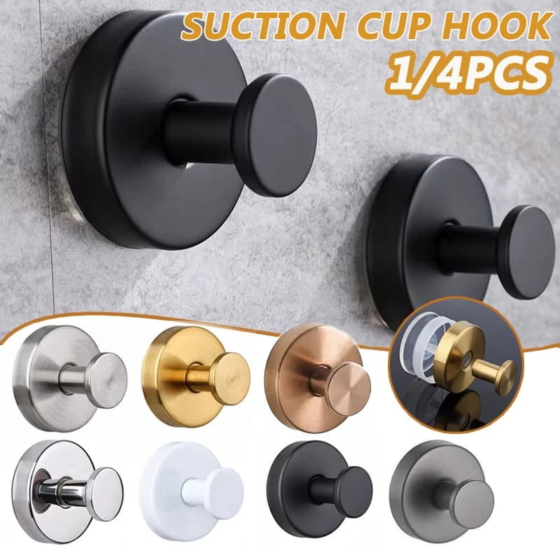 1PC Bathroom Suction Cup Hook Stainless Steel Bathrobe Towel Holder Wall Mount Punch-free Reusable Strong Adsorption Hooks