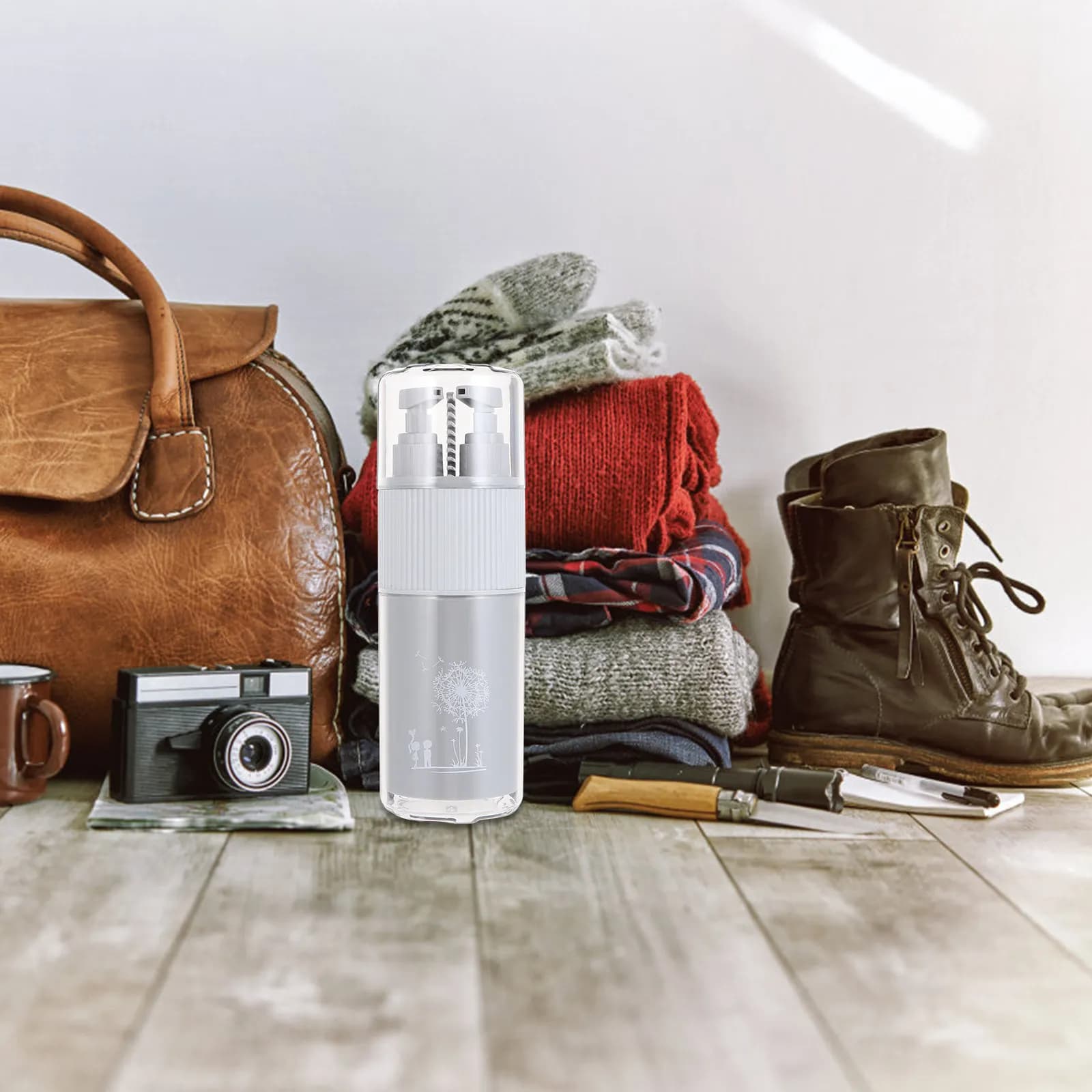 Set da Viaggio Portatile 5 Pezzi: Porta Spazzolino, Bicchieri per Risciacquo, Dispenser Lozione, Pettine Piccolo, Organizer in Plastica - Accessori Bagno