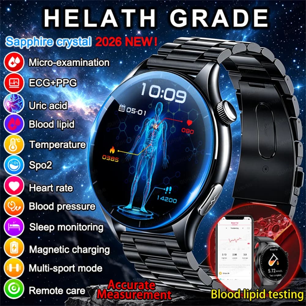 Nuovo Smartwatch da uomo con schermo AMOLED da 1,43 pollici, esame fisico, ossigeno nel sangue, pressione, grasso corporeo, chiamate, salute, ECG+PPG.