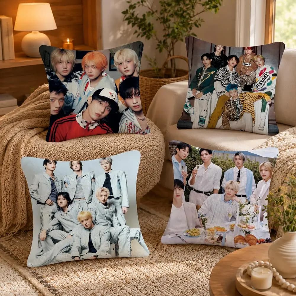 P-P1Harmony Kpop Group Soul Cushion Cover Soft Short Plush Pillow Case Double Sided Print Washable Sofa Bed Home Decor Gift