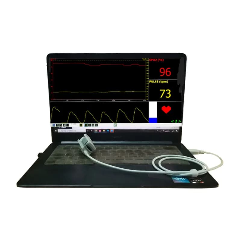 SpO2 sensor for PC, portable pulse oximeter with adult finger clip, with USB, heart rate, PI waveform and computer software