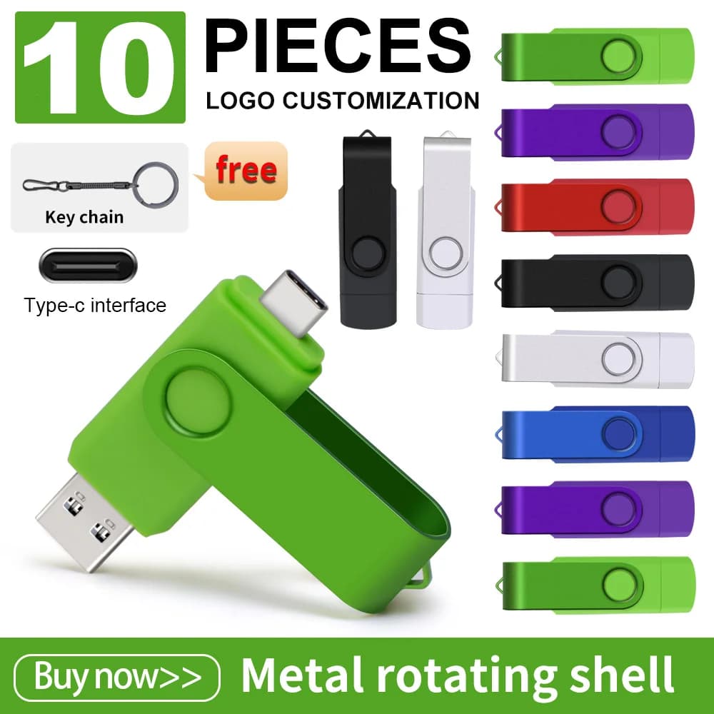 10PCS USB C Flash Drive 64GB Pendrive ad alta velocità Memory Stick a colori TYPE-C Flash Drive 2NI1 U-disk Logo gratuito Pen Drive USB 3.0