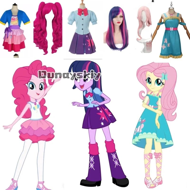 Costume da Cosplay di Twilight Sparkle, Pinkie Pie e Fluttershy, Parrucca e Abito per Halloween, Carnevale e Feste, Uniforme per Donne
