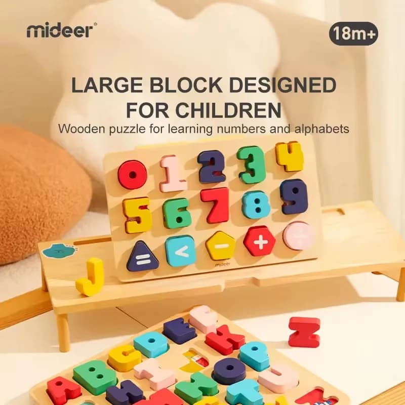 Mideer Puzzle in legno Numeri Afferrare a mano Alfabeto Board Puzzle Primi giocattoli educativi Blocchi di costruzione 18M+