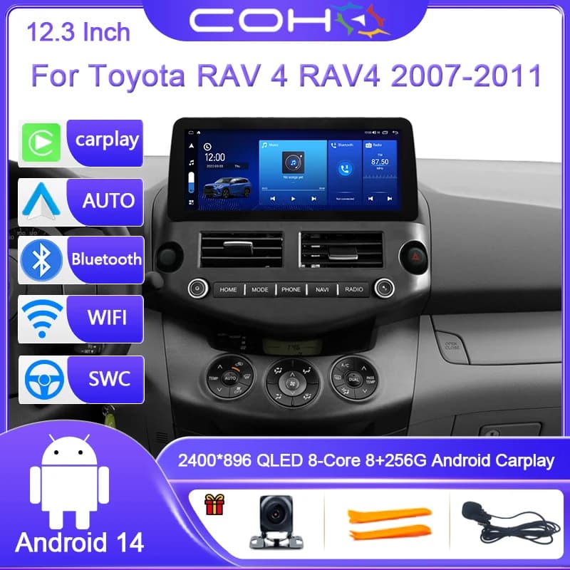 12.3 pollici Per Toyota RAV4 RAV 4 2007-2011 Android 14 Octa Core 8 + 256G Auto Lettore Multimediale Ricevitore Stereo Radio 4G GPS WIFI