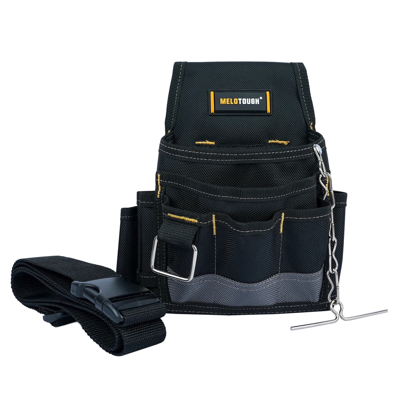 MELOTOUGH Custodia per attrezzi per elettricisti Borse per cintura per attrezzi con clip da cintura Catena per nastro elettrico Tasche multiple Organizzatore di attrezzi