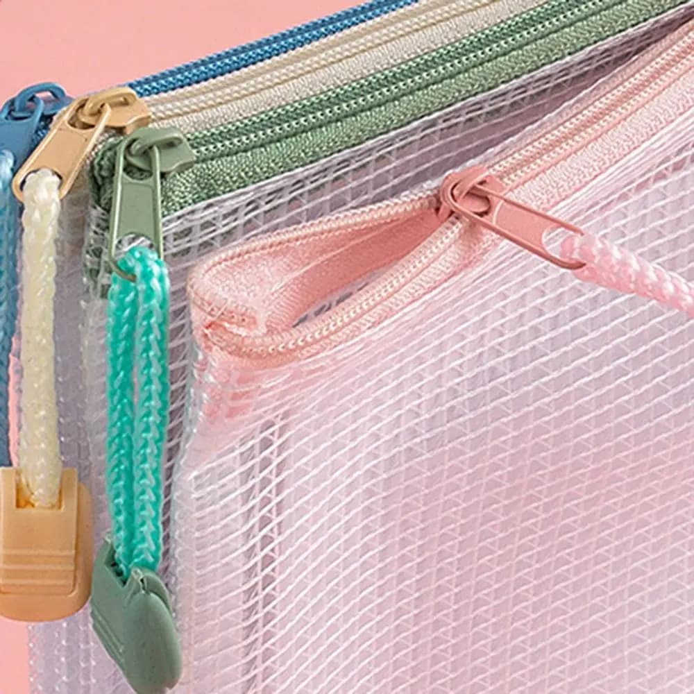 PVC A4 Mesh File Bag Thickened Zipper Document Storage Bag Large Capacity Transparent File Folders School Office Supplies