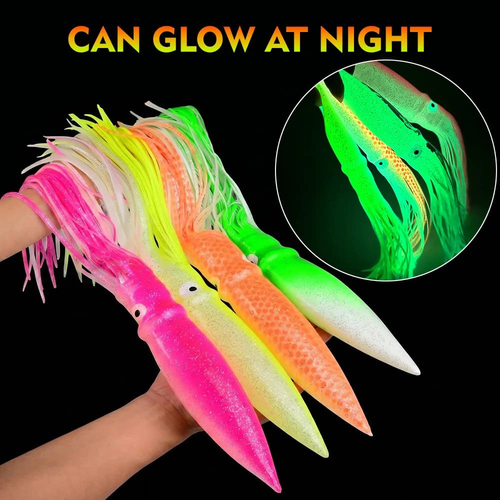 Glow‑in‑the‑Dark Squid Skirt Lure Soft Rubber Octopus Bait Saltwater Trolling Bait for Big Game Tuna Offshore Fishing Gear