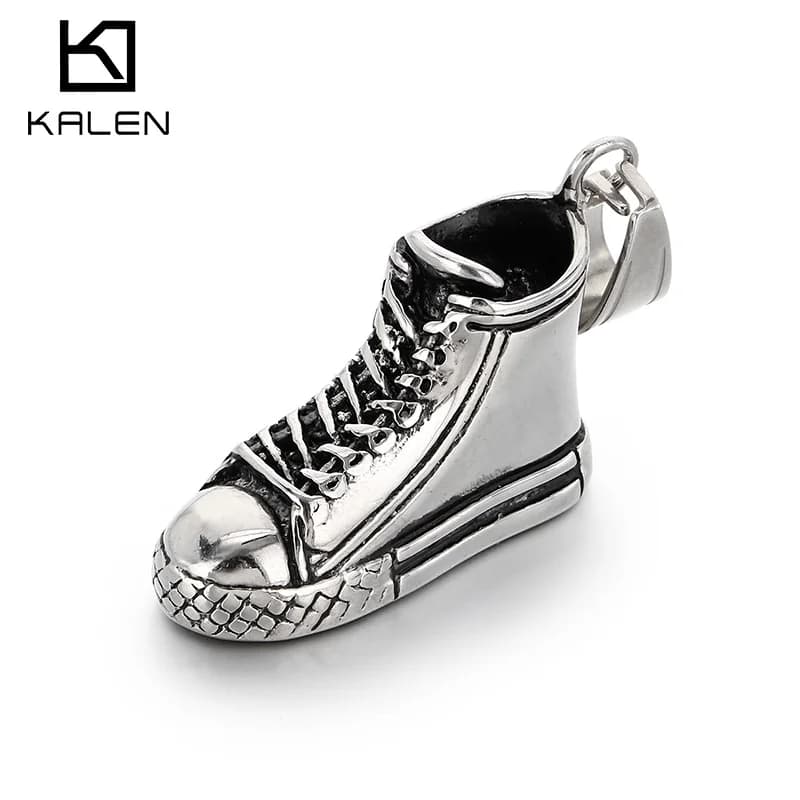 Kalen Hip Hop Rhinestone Submachine Gun Stainless Steel Men's Pendant Necklace Stylish Canvas Shoe Charms Fashion Jewelry Party