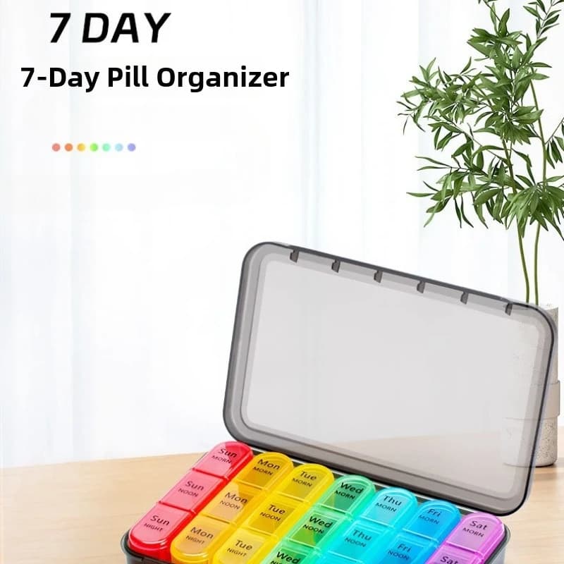Weekly pills 3 times a day, daily pills 7 days, large travel case for pills with 21 compartments to contain medicines, vitamins, supplements