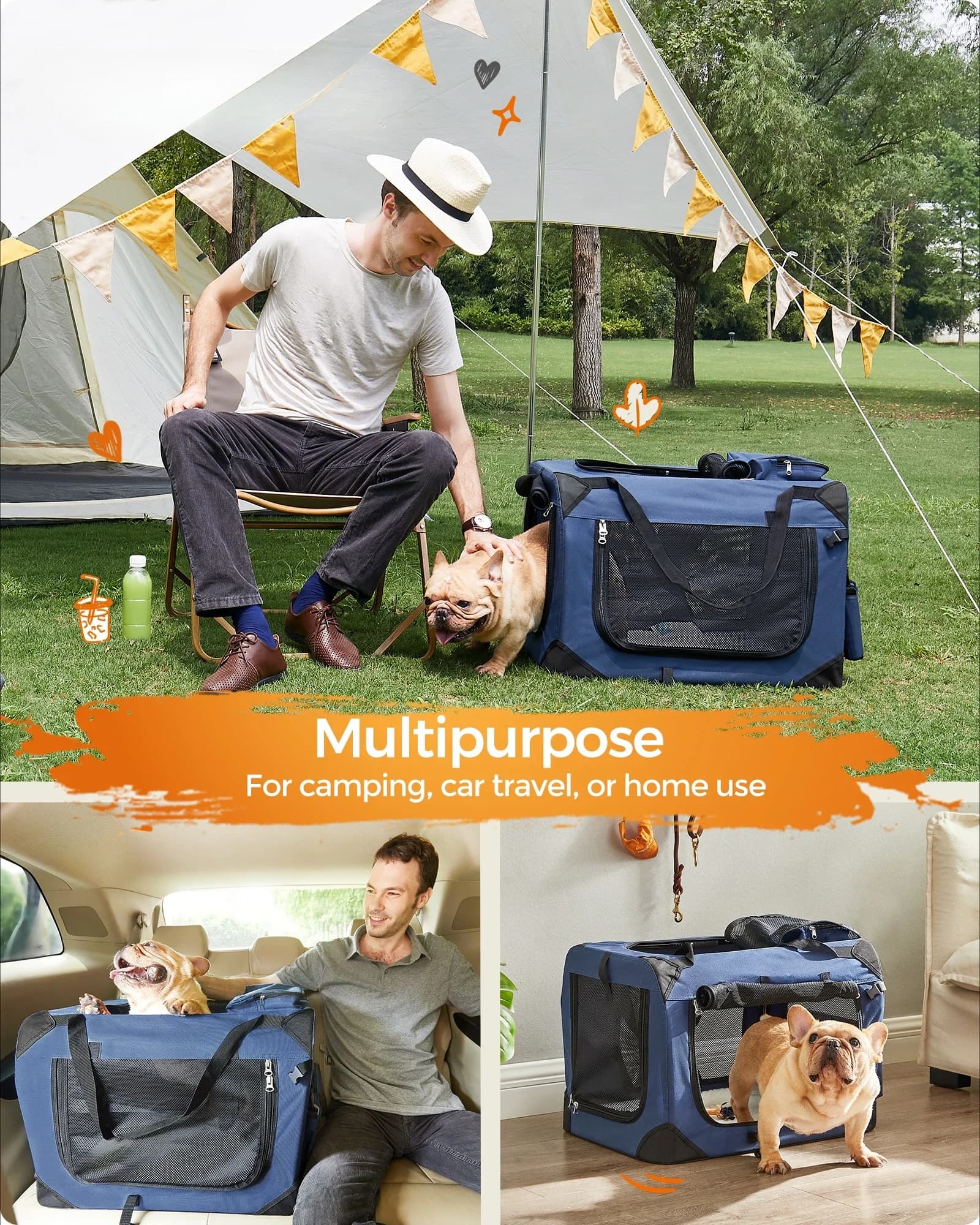-Borsa da viaggio portatile pieghevole per animali domestici Borsa da viaggio per trasporto cani e gatti con cavo di sicurezza regolabile