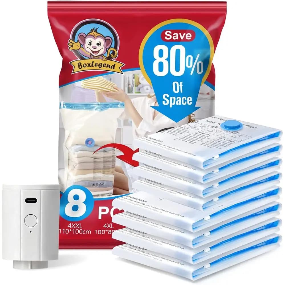 Set o 8 Vacuum Storage Bags, Vacuum Bags or Clothing, Vacuum Cleaner, Travel Camping Comprion Bag, Reusable or Mattres, Tents, C