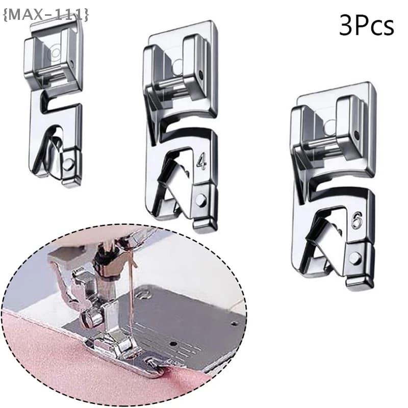 【F2-MAX111】Set di 3 accessori per cucito: piedino pressore per orlo arrotolato stretto per macchina da cucire