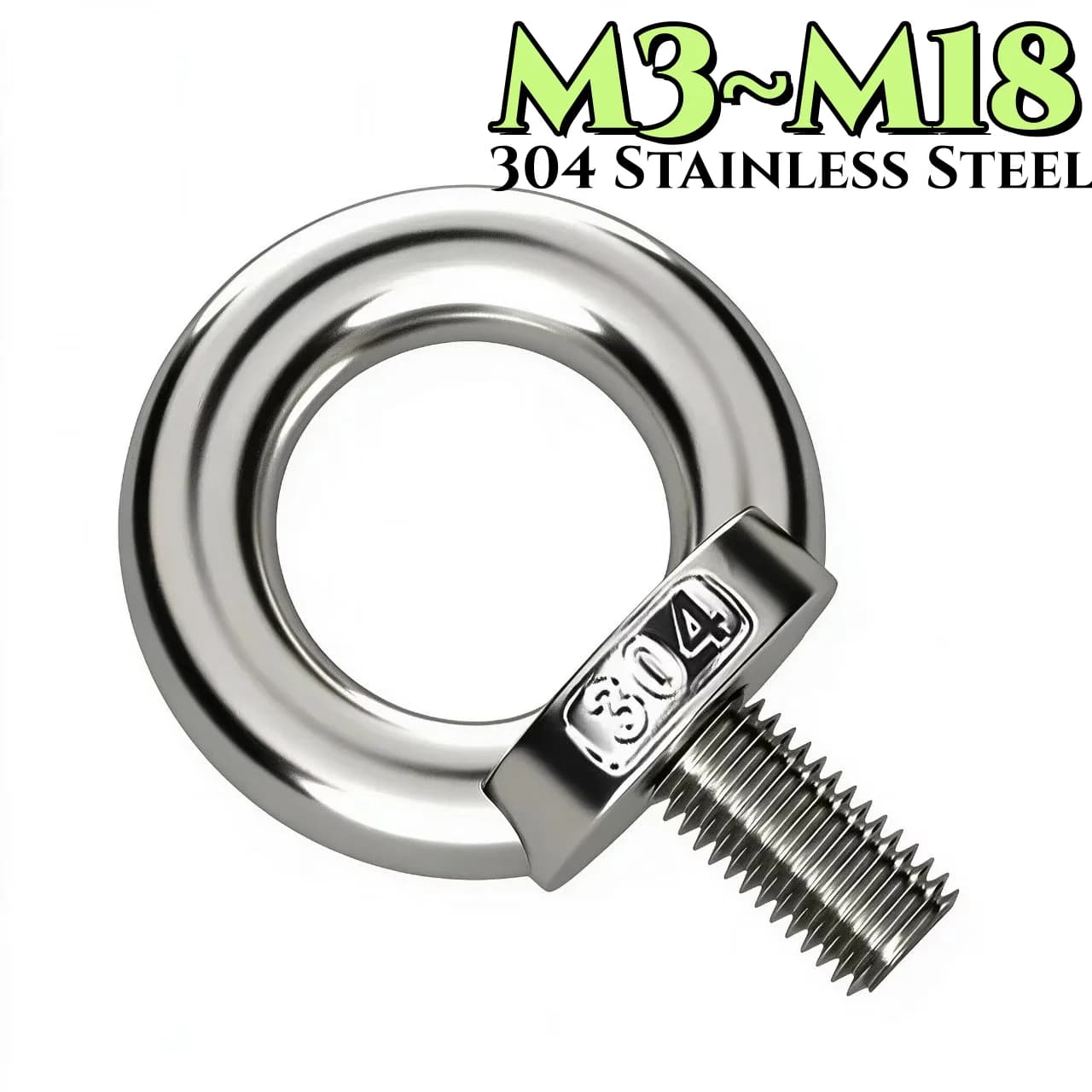 M3 M4 M5 M6 M8 M10~M18 304 Stainless Steel Lifting Eye Screw Bolt Round Ring Hook Bolts Marine Ring Loop Hole for Cable Rope