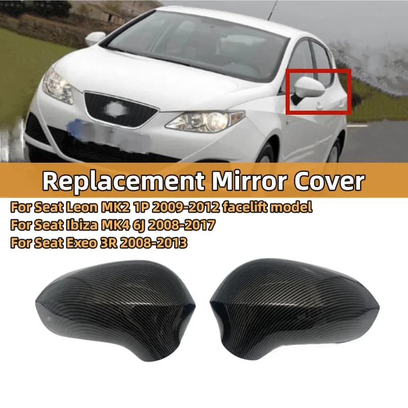 2PCS Replacement Car Side Rearview Mirror Covers Cap For Seat Leon MK2 1P Ibiza MK4 6J Exeo 3R 2008-2017 Mirror Case Accessories