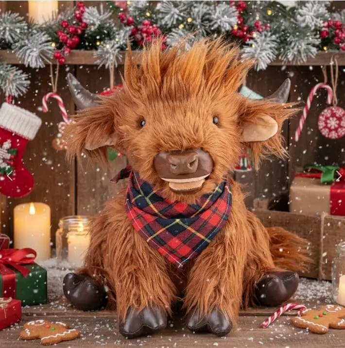 Peluche Mucca delle Highlands, 45 cm, Animale Imbottito Pesante per Decorazione e Coccole, Morbido Cuscino Regalo