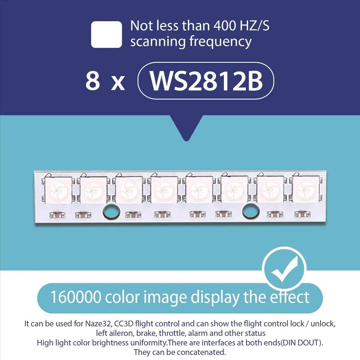A73T 8 x WS2812B 5050 RGB Driving LED Lights Board Strip Built-in Full-Color For NAZE32 CC3D