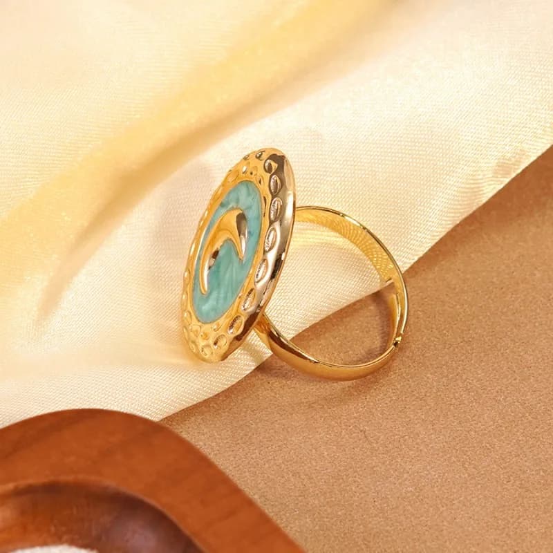 Anello Luna con Effetto Goccia d'Olio, Stile Sweet Girl, alla Moda, Versatile, in Acciaio Inossidabile, Gioiello Premium
