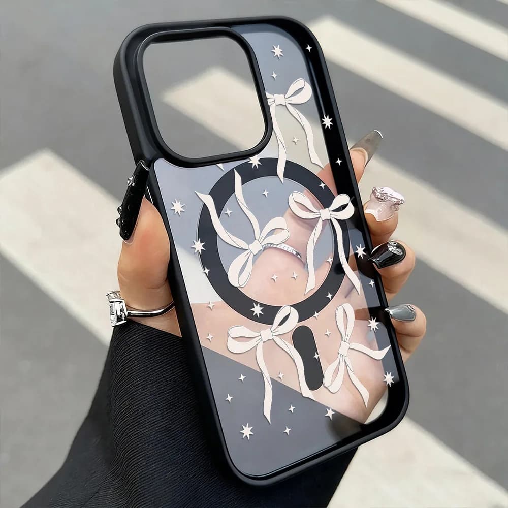 Custodia per telefono con nodo magnetico di lusso per iPhone 17 Pro Max 13 11 16 15 14 12 17promax Cover opaca acrilica antiurto con cordino