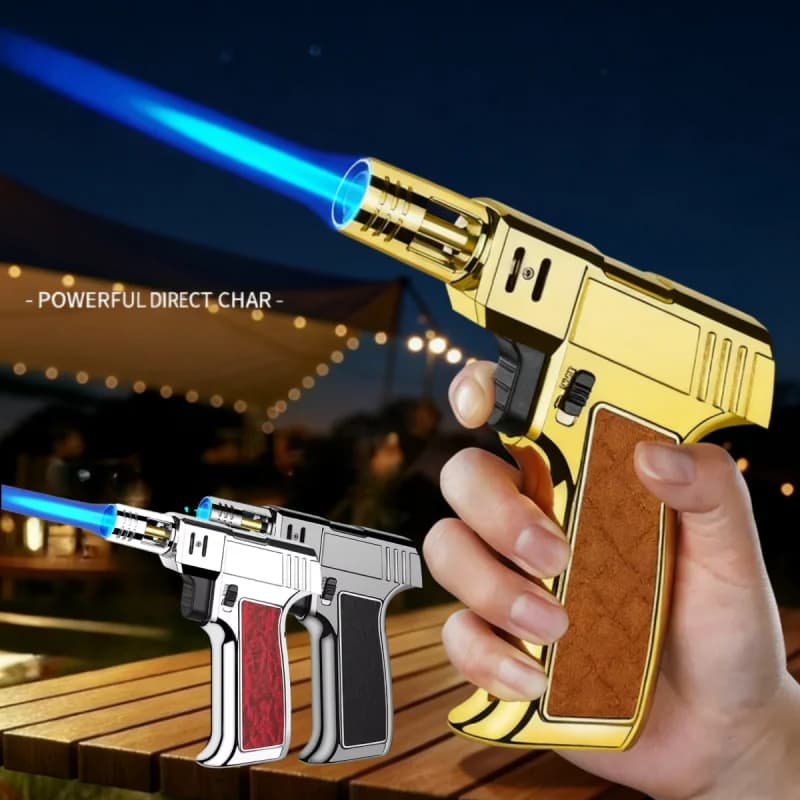 Windproof Jet Blue Flame Butane Gas Torch Lighter Safety Lock High Fire for Outdoor Camping BBQ Kitchen Cigar Lighters Gadget