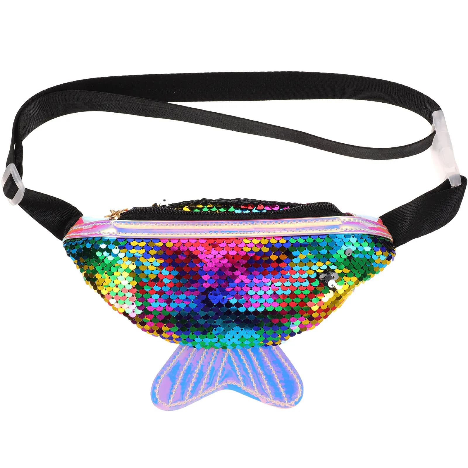 Marsupio Sportivo da Esterno a Coda di Pesce Verde Nero con Paillettes Creative per Camminata, Jogging, Escursionismo, Campeggio, Corsa