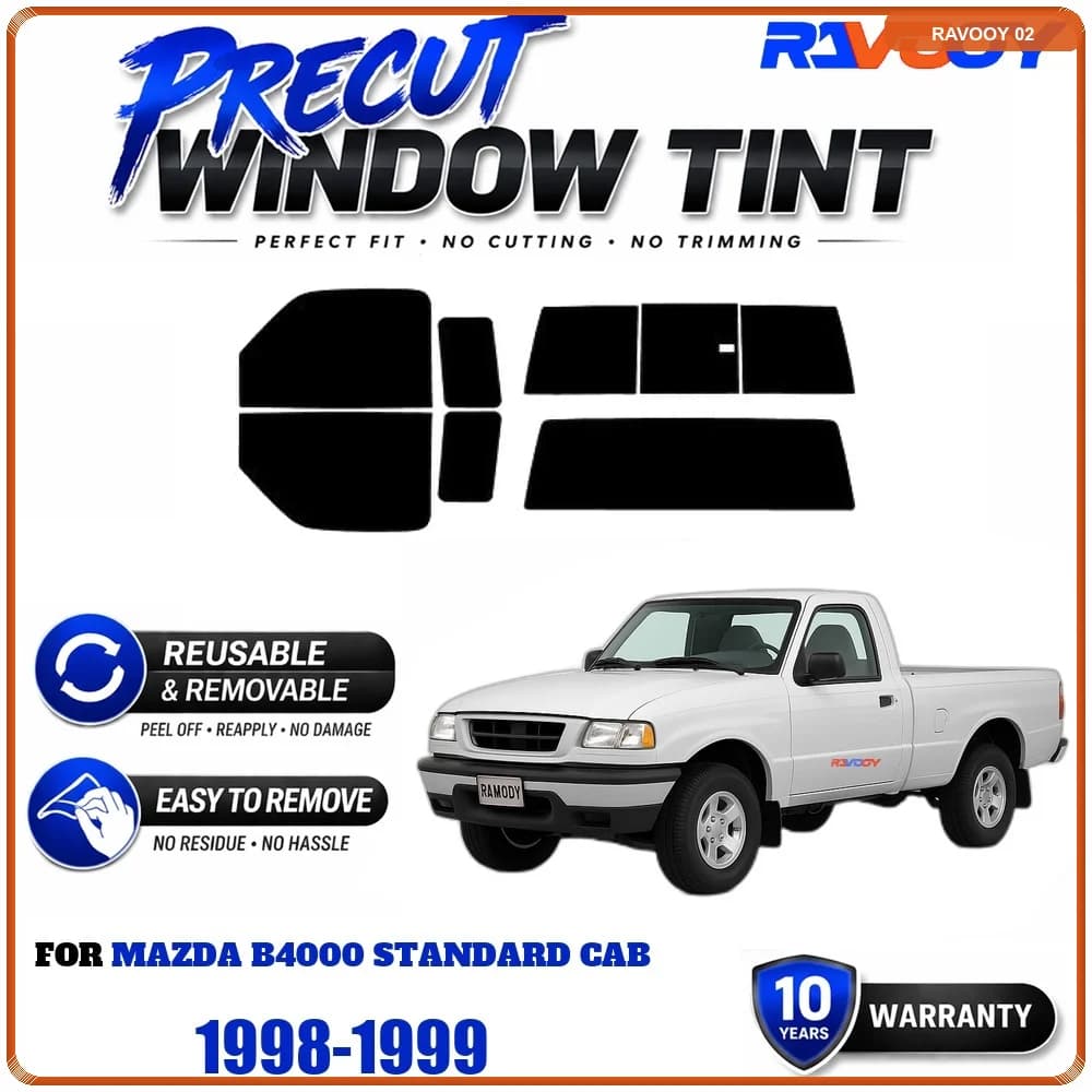 RAVOOY Precut Window Tint, Reusable Removable EPU Film, Custom Fit for Mazda B4000 Standard Cab 1998-1999, UV Heat Protection