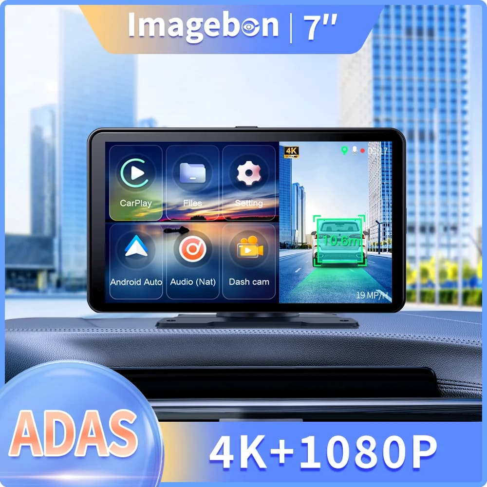 7" 4K Carplay & Android Auto Car DVR WiFi Bluetooth AUX Dash Cam GPS Navigation 24h Park Monitor Video Recorder